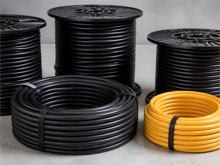 Coils of black and yellow building wire