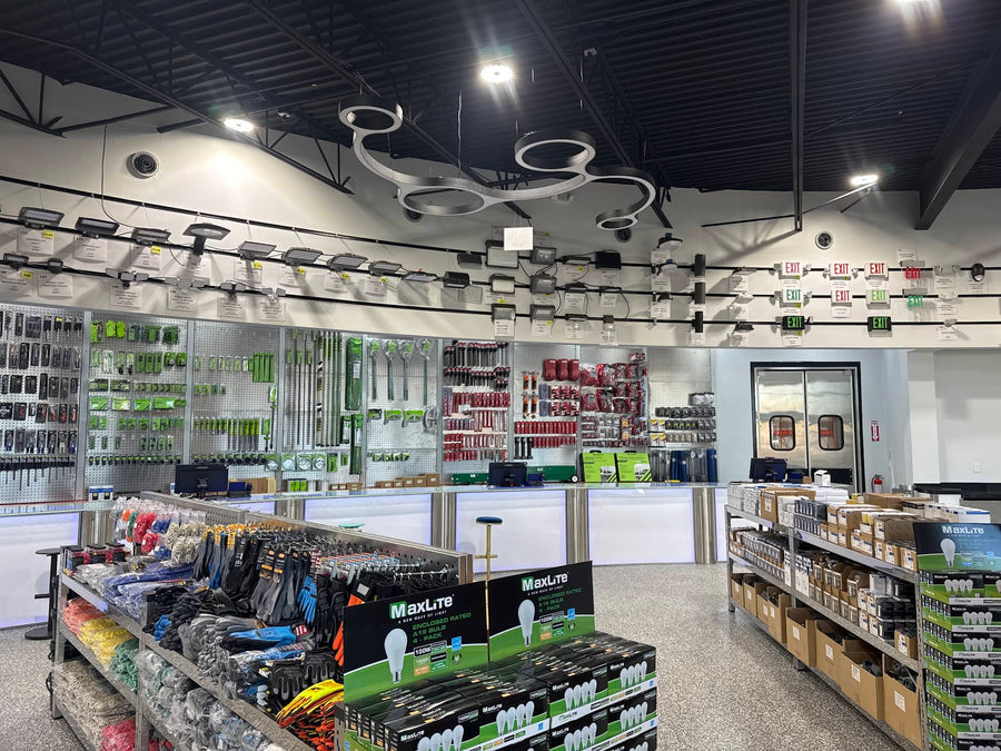 Contractor counter and stocked aisles inside Excel’s Waterford Township branch